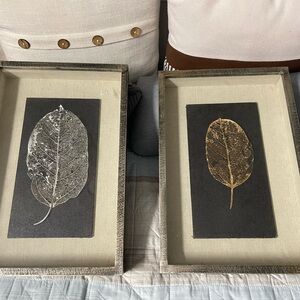 Framed Leaf Art Set in Silver and Gold